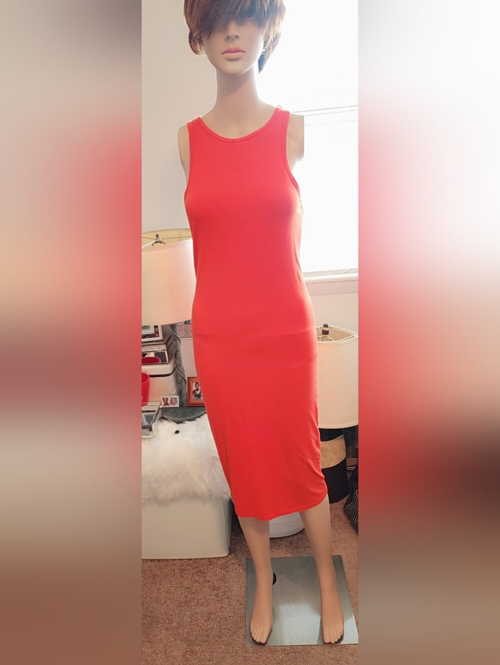 PrettyLittleThing Sleeveless Coral-Red Midi Dress